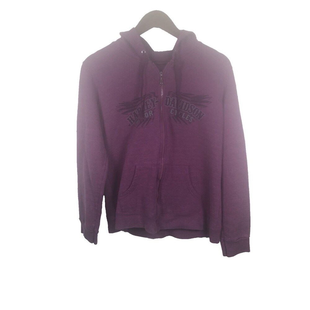 Harley Davidson Hoodie Womens Size Small Pink Purple Sweatshirt Full Zip Wings
